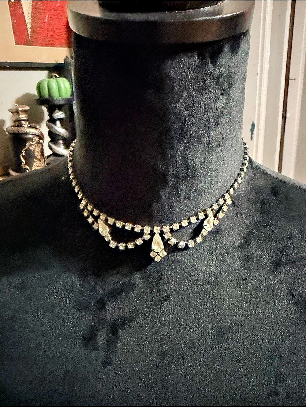 Vintage mid century modern Le Rel Rhinestone Statement Necklace in Silver Like N